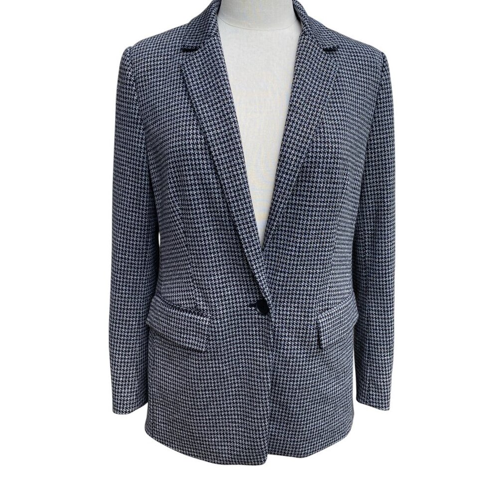 LOFT Houndstooth Boyfriend Single Button Blazer Office Pockets Academia Layer-12